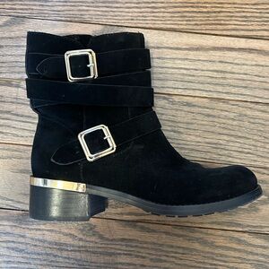 Vince Camuto Black Ankle Boots with Silver Buckles